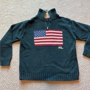 Ralph Lauren Kids Sweater - Dark Green with American Flag